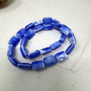 Vintage Glass Beads West German Rectangular Blue w/ White Swirls 27 Beads